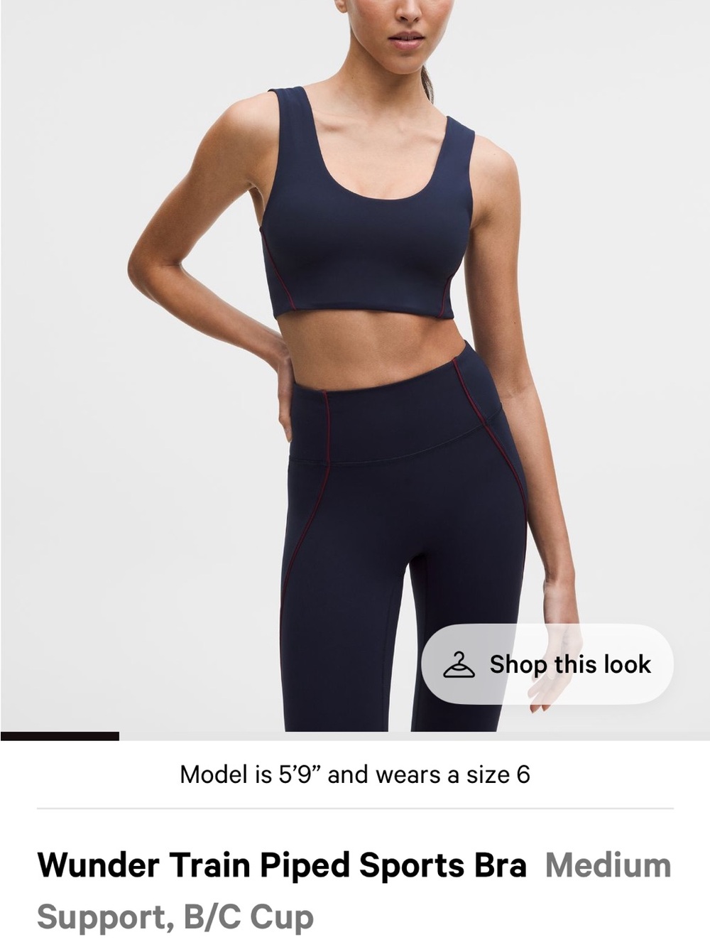 Lululemon Wunder Train Piped Sports Bra Medium Support, B/C Cup size 8